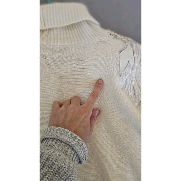 Vintage Anna Laurence Embellished Angora Sequin Sweater Cream Turtleneck Holida - Picture 6 of 10